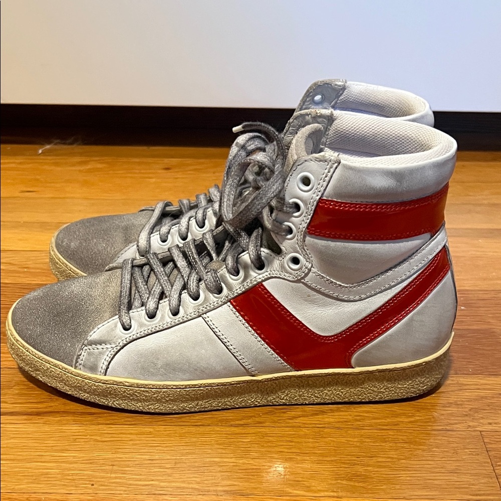 IRO women's Distressed high top Sneakers in Gray and Red
